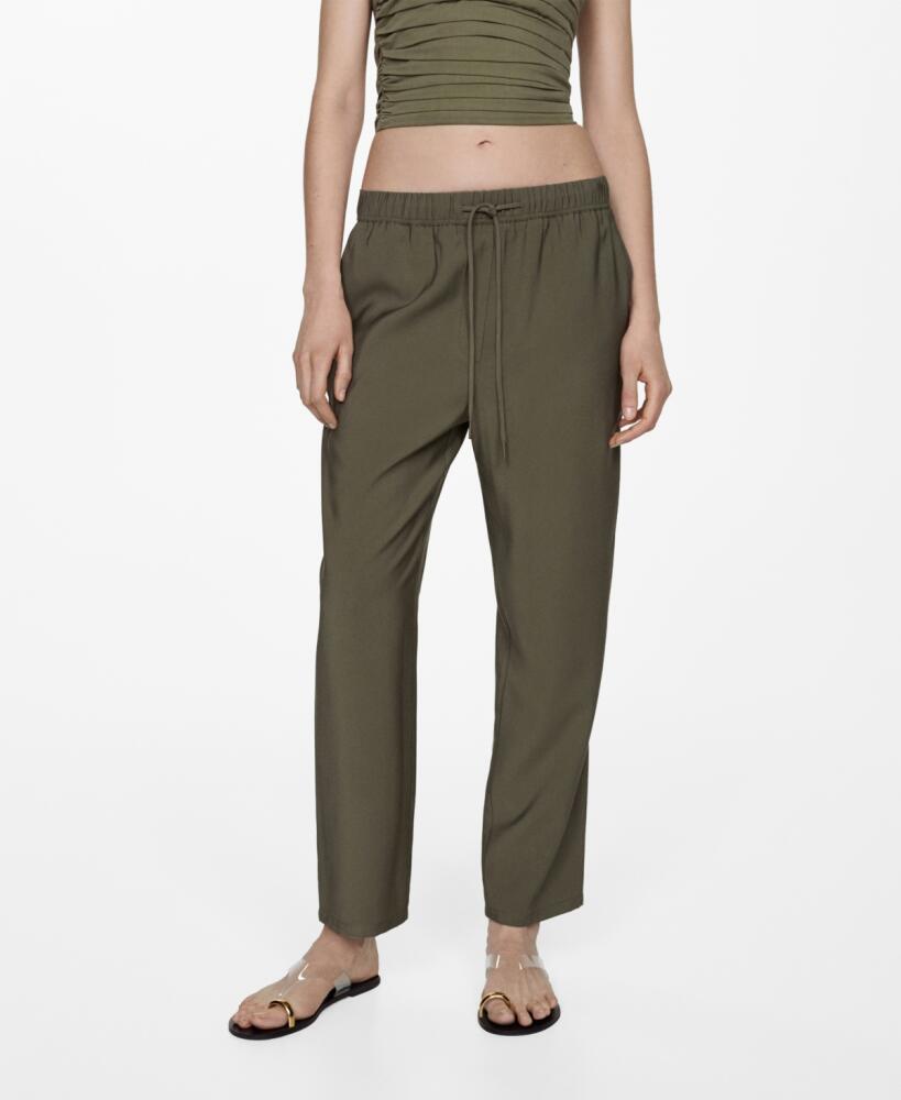 Mango Women's Drawstring Jogger Trousers - Khaki Cover