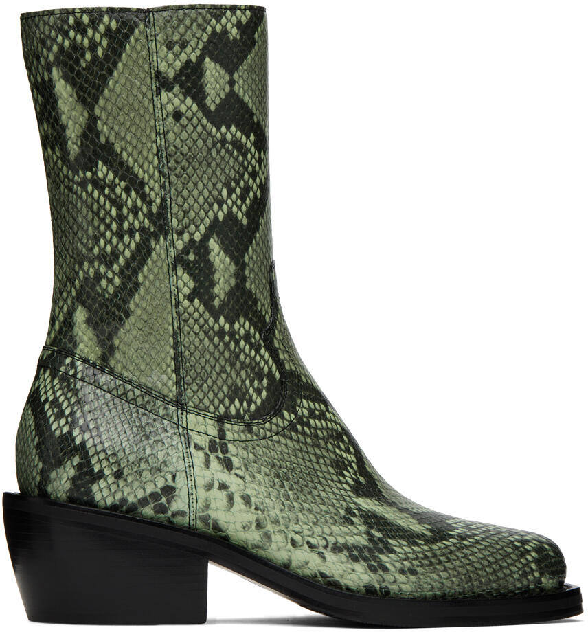 Dries Van Noten Green Snakeprint Boots Cover