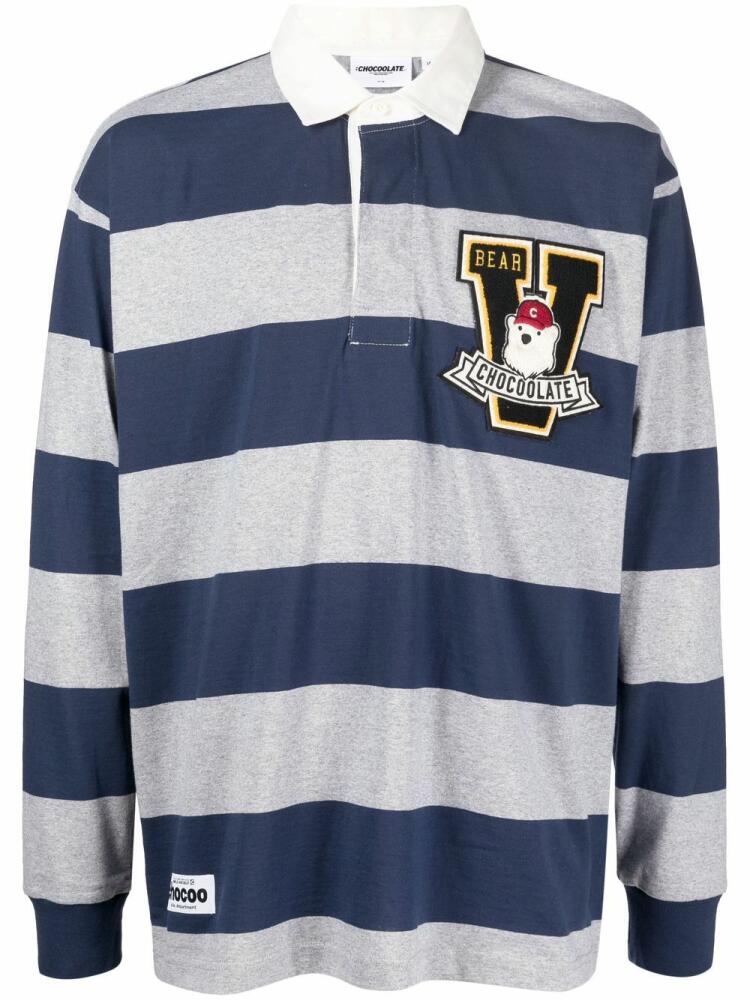 CHOCOOLATE stripe-pattern long-sleeve polo top - Blue Cover