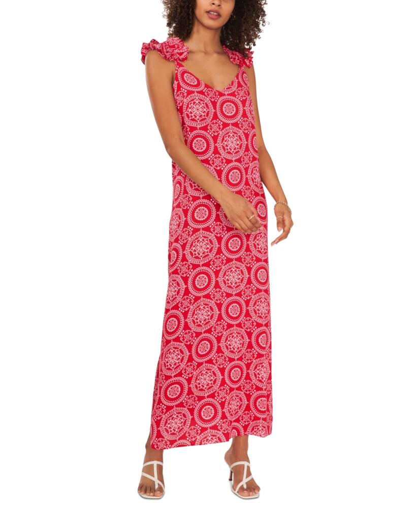 Vince Camuto Women's Medallion-Print Sleeveless Maxi Dress - Fresh Berry Cover