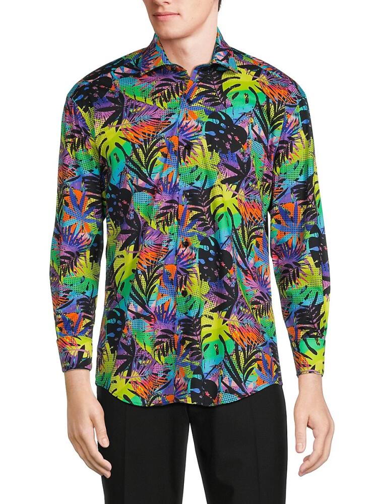 Bertigo Men's David Leaf Print Shirt - Black Cover