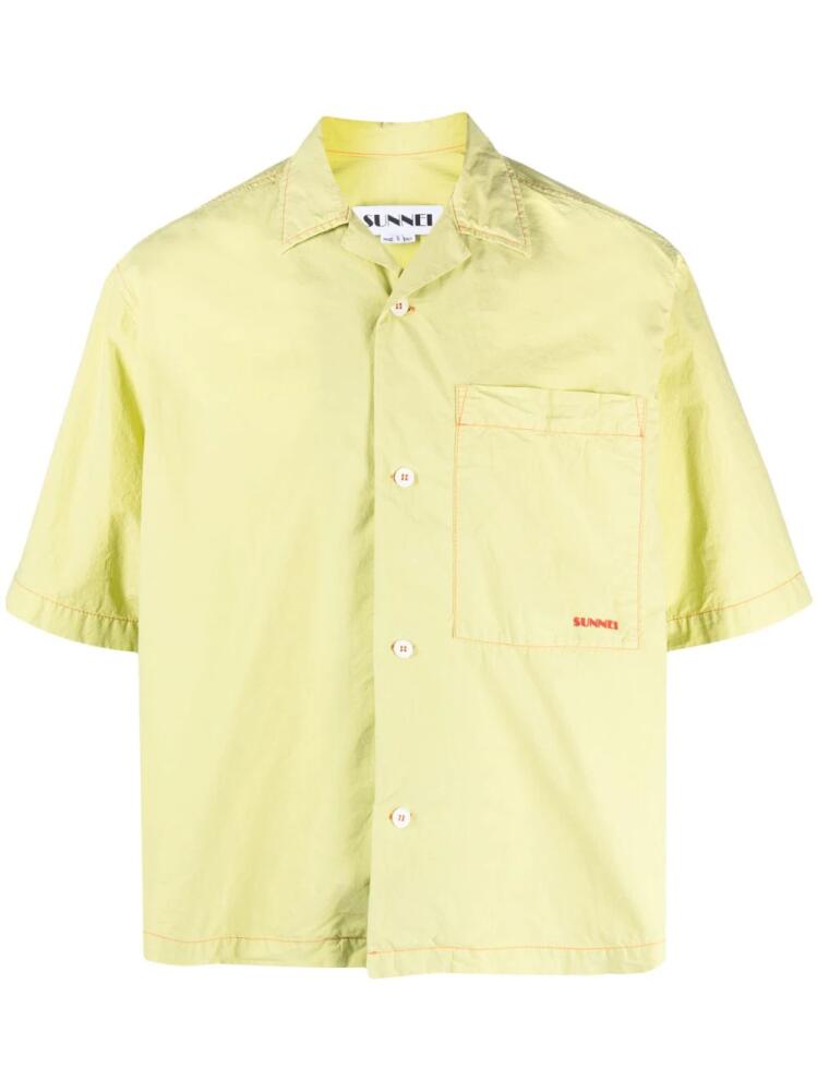 Sunnei logo-print crinkled shirt - Green Cover