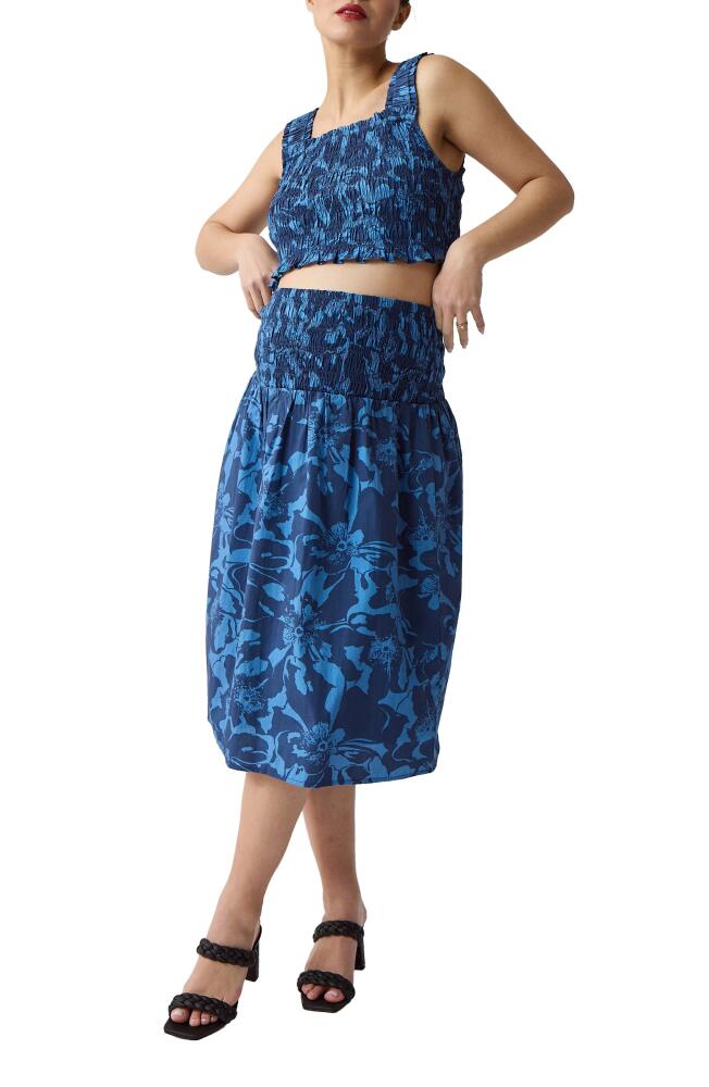 Ingrid & Isabel Smocked Cotton Poplin Maternity Crop Top & Midi Skirt in Tonal Bloom Riverside Cover