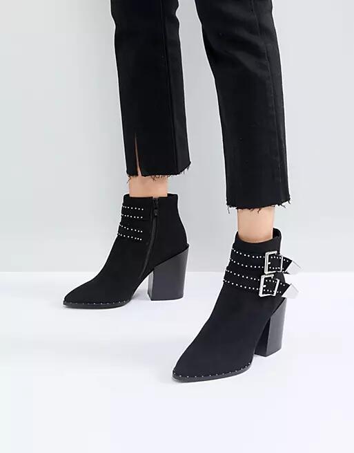 RAID Black Studded Buckle Heeled Ankle Boots Cover