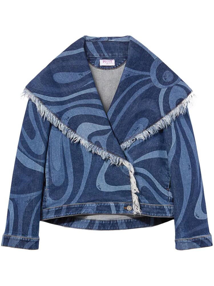 PUCCI abstract-print frayed-edge denim jacket - Blue Cover