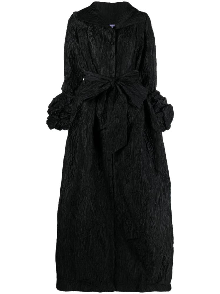 Baruni gathered-sleeve shimmer belted gown - Black Cover