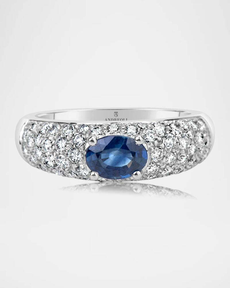 Andreoli 18K White Gold Ring with Diamonds and Blue Sapphire Oval Cover