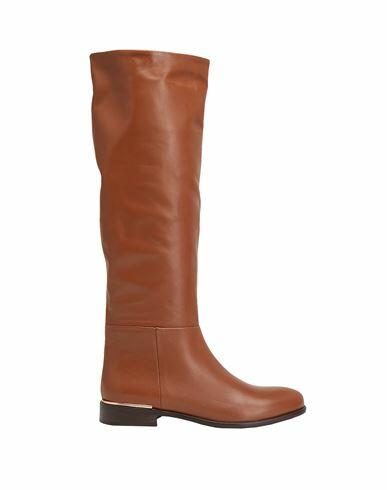 Leonardo Principi Leather Tall Boots With Embellishment Woman Boot Tan Calfskin Cover