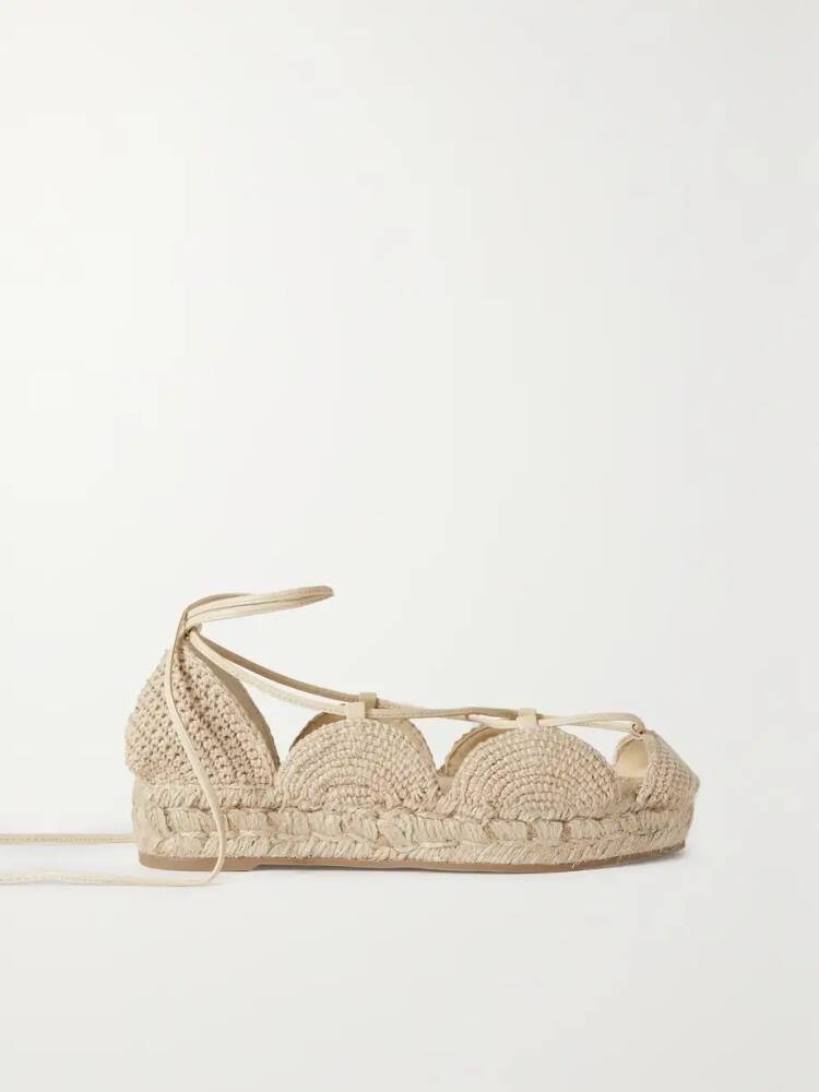 Loewe - + Paula's Ibiza Solar Leather-trimmed Woven Jute Espadrille Sandals - Neutrals Cover