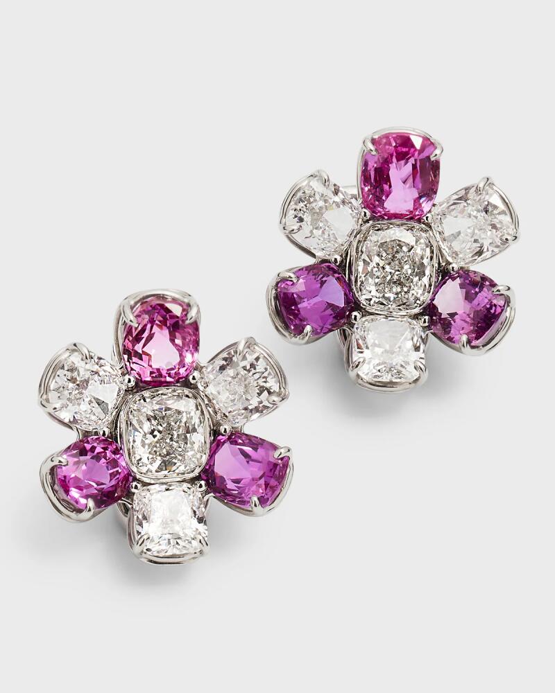 NM Estate Platinum Pink Sapphire and Diamond Buttercup Cluster Earrings Cover