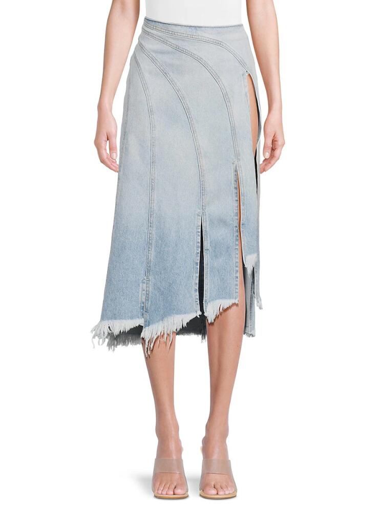 EB Denim Women's Sorriso Fringed Slit Denim Midi Skirt - Daphne Cover