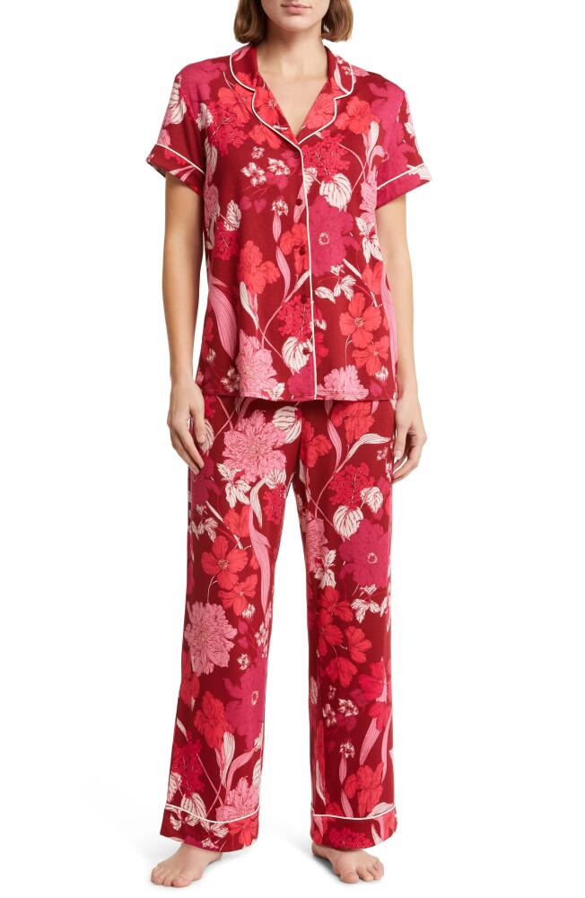 Nordstrom Moonlight Eco Crop Pajamas in Red Velvet Lisolette Flora Cover