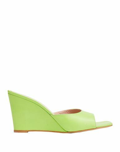 8 By Yoox Square Toe Leather Wedges Woman Sandals Acid green Goat skin Cover