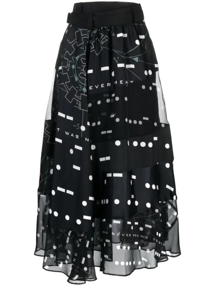 sacai graphic-print belted midi skirt - Black Cover