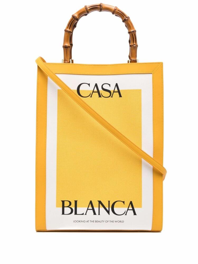 Casablanca logo-print bamboo-handle tote bag - Yellow Cover