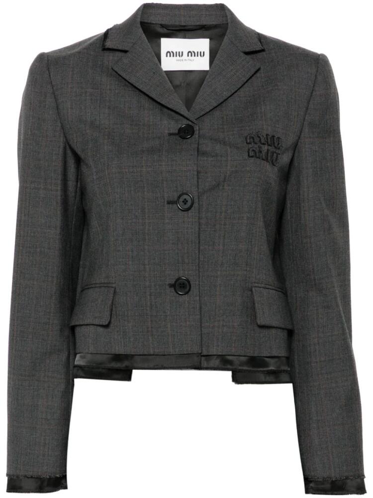 Miu Miu Prince of Wales-check single-breasted blazer - Grey Cover