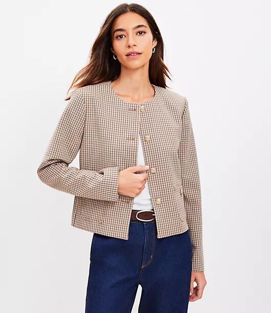 Loft Petite Plaid Collarless Jacket Cover