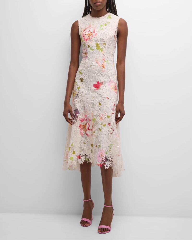 Monique Lhuillier Floral Printed Lace Midi Dress Cover