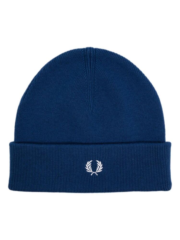 Fred Perry logo-embroidered ribbed-knit beanie - Blue Cover