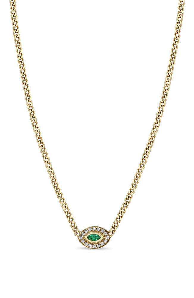 Zoë Chicco Emerald & Diamond Pavé Eye Pendant Necklace in 14K Yellow Gold Cover