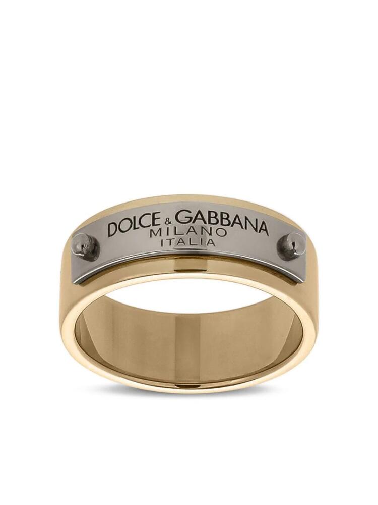 Dolce & Gabbana engraved-logo plaque band ring - Gold Cover