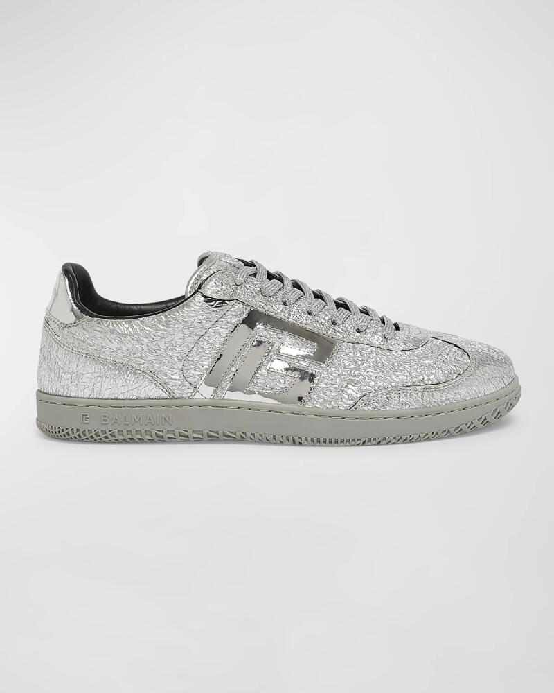 Balmain Men's Swan Silver Leather Low-Top Sneakers Cover