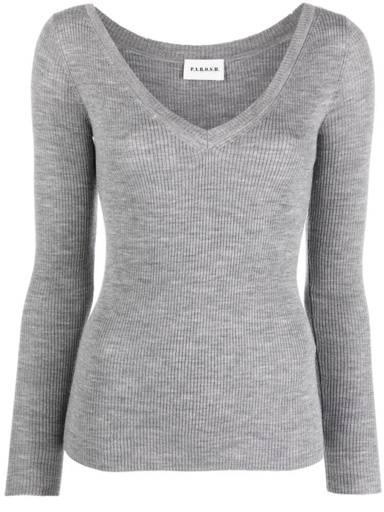 P.A.R.O.S.H. V-neck ribbed wool jumper - Grey Cover