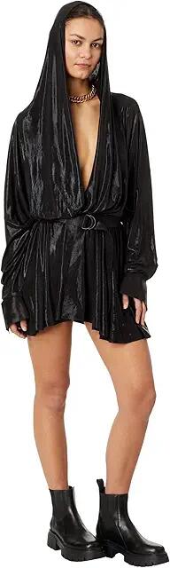 Norma Kamali Hooded Super Oversized Boyfriend NK Shirt Flared Mini Dress (Black) Women's Dress Cover