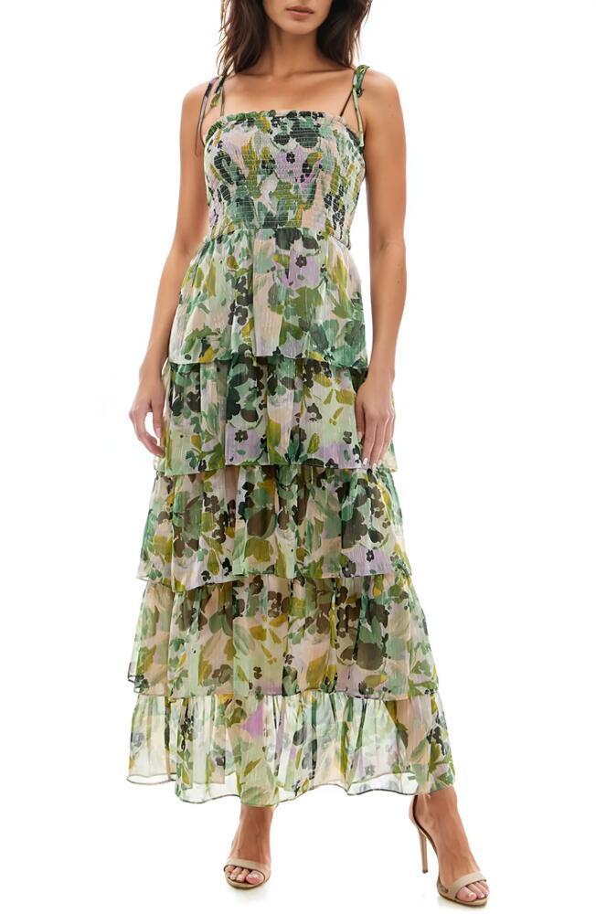 Socialite Floral Tiered Maxi Sundress in Green/Lilac Cover