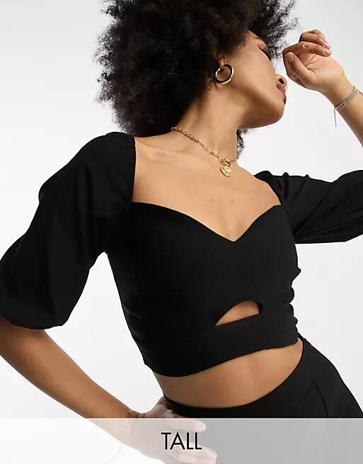 Vesper Tall puff sleeve crop top in black - part of a set Cover