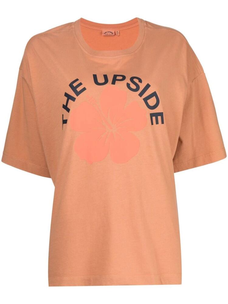 The Upside Laura flower logo print cotton T-shirt - Brown Cover