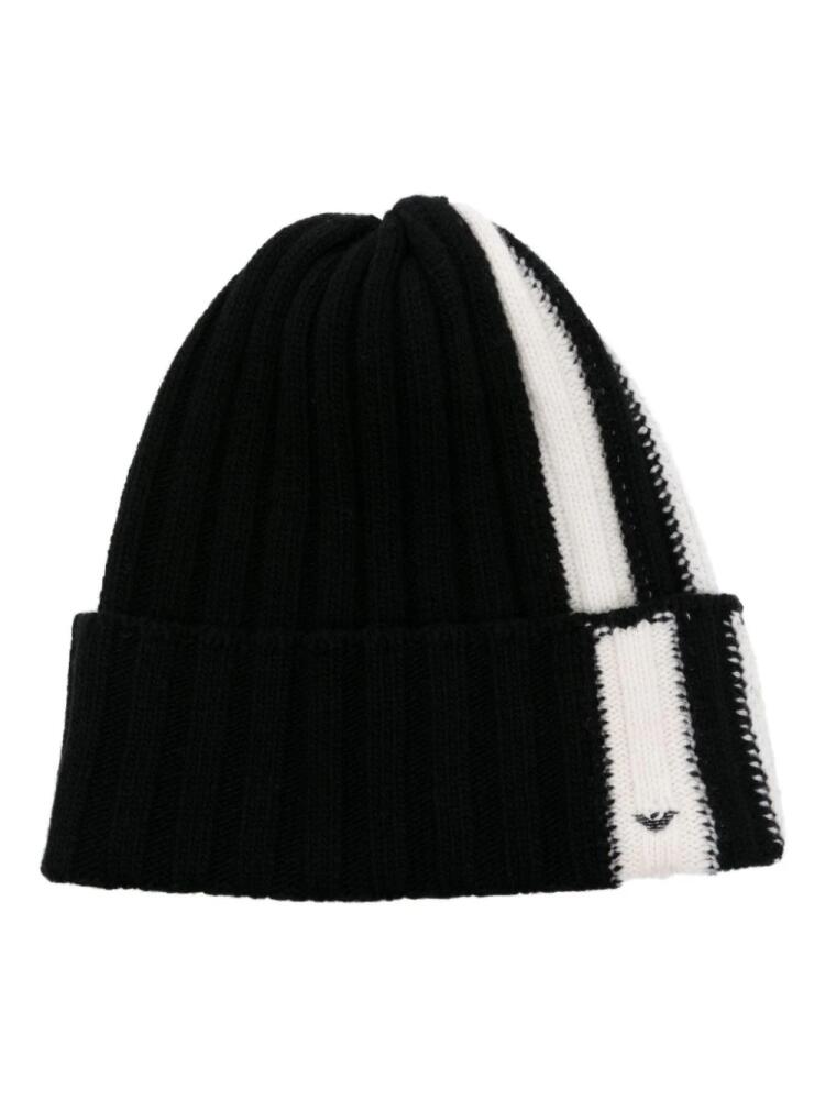 Emporio Armani striped intarsia-knit wool beanie - Black Cover