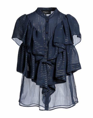 Rochas Woman Shirt Midnight blue Silk, Metallic Polyester Cover