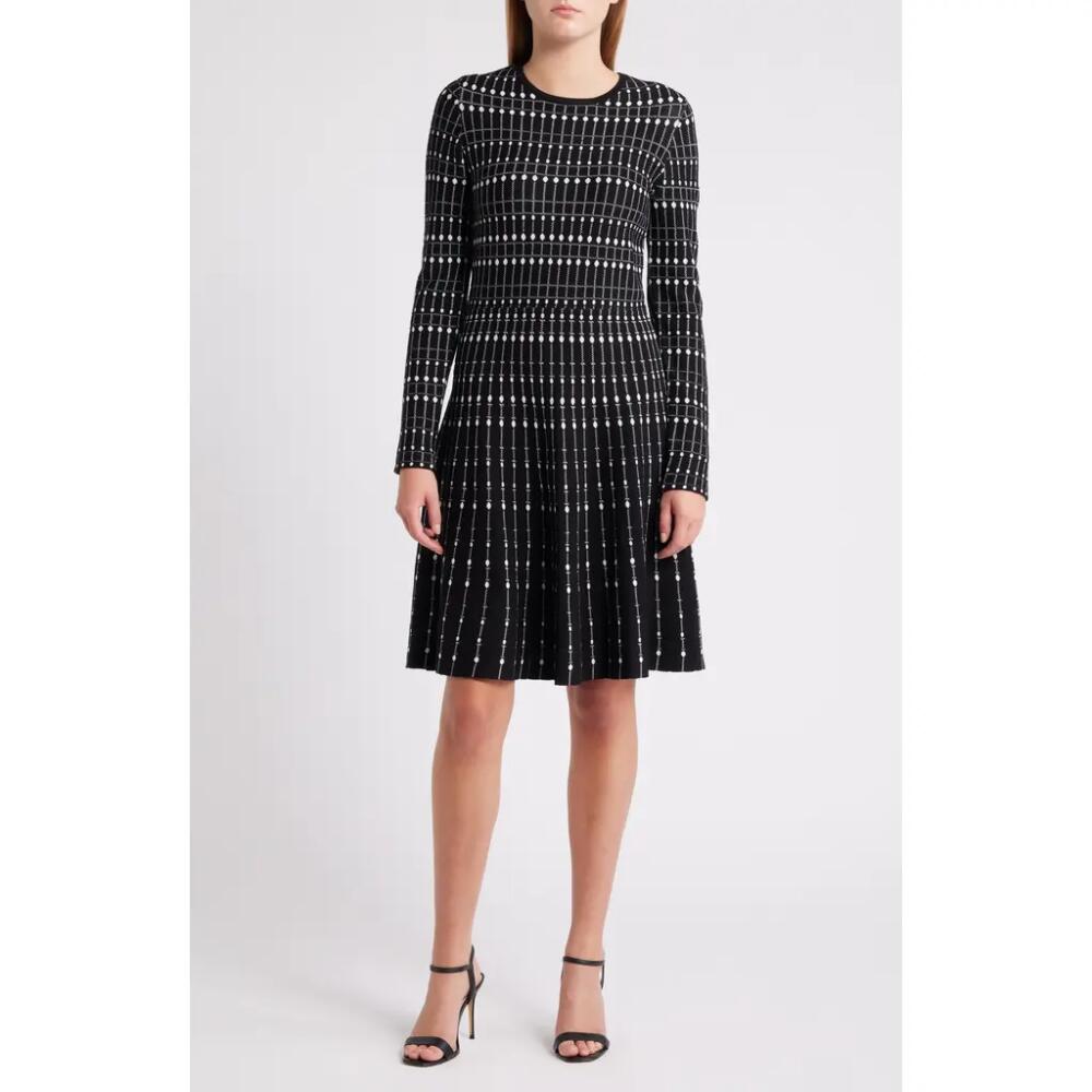 Julia Jordan Stripe Jacquard Long Sleeve Sweater Dress in Black White Cover