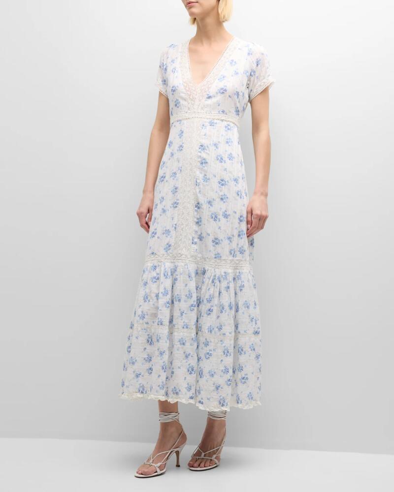 LoveShackFancy Vermella Tiered Embroidered Cotton Midi Dress Cover