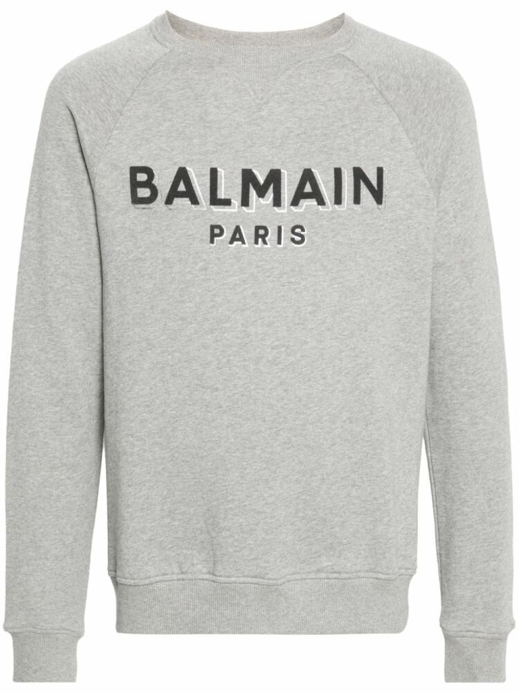 Balmain logo-flocked mélange sweatshirt - Grey Cover