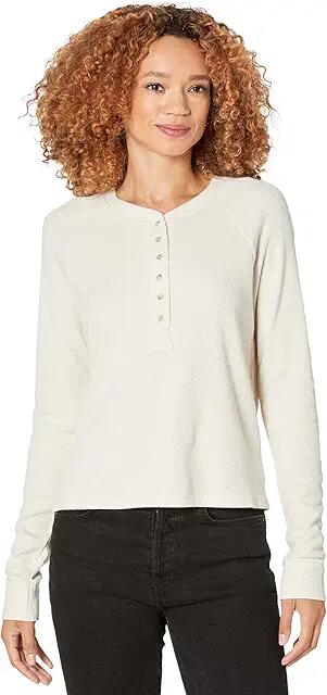 Three Dots Raw Cut Long Sleeve Henley Top (Rainy Day) Women's Clothing Cover