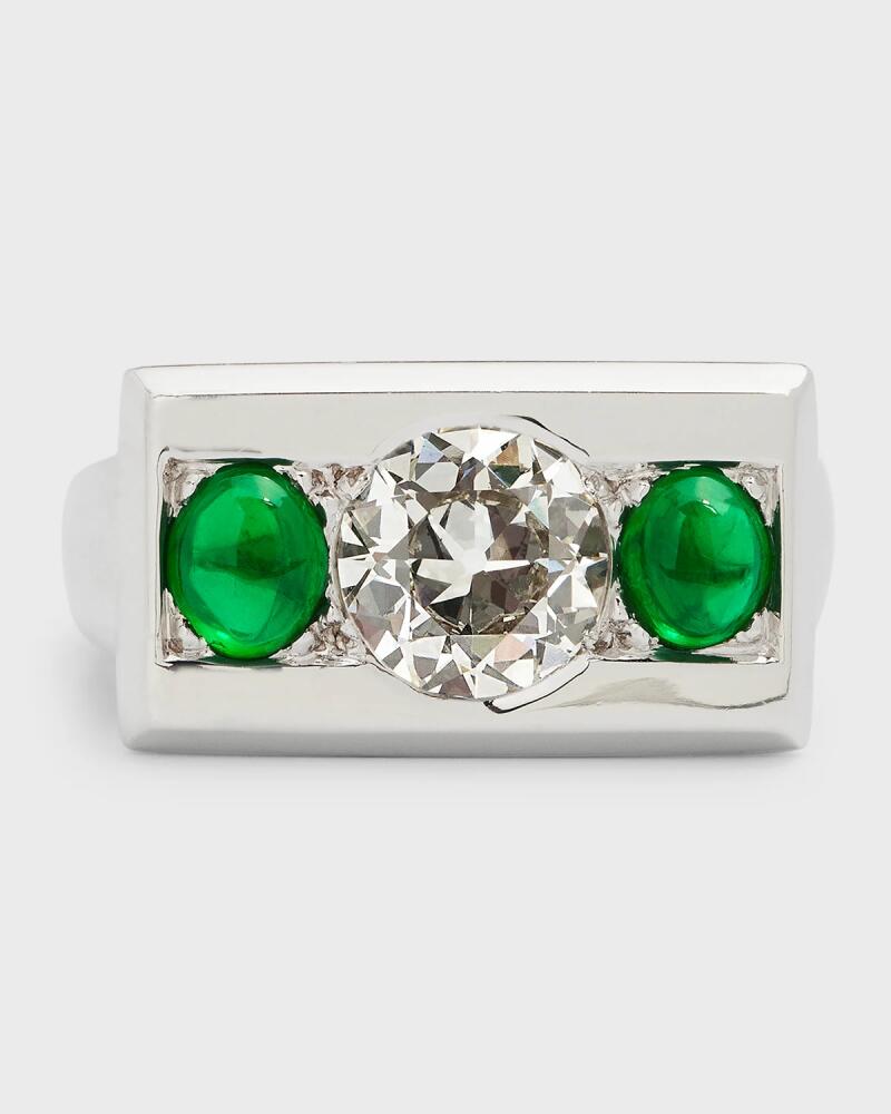 NM Estate Estate 14k White Gold Diamond and Emerald Ring, Size 5.25 Cover