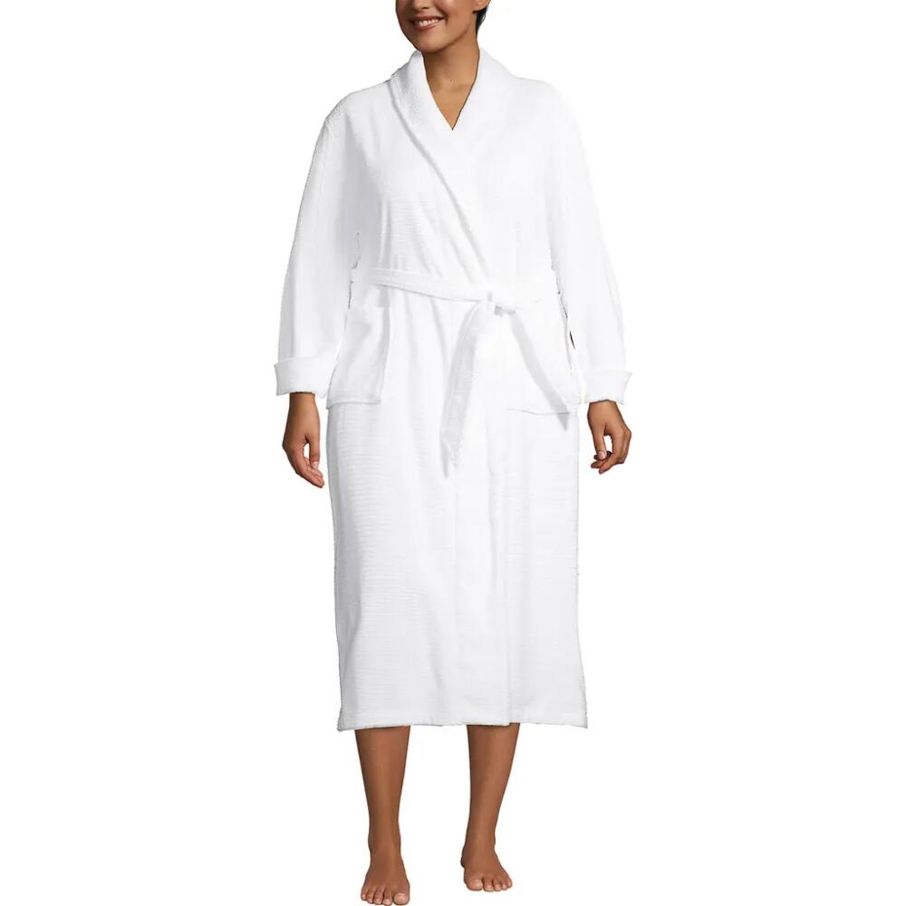 Lands' End Plus Size Cotton Terry Long Spa Bath Robe in White Cover