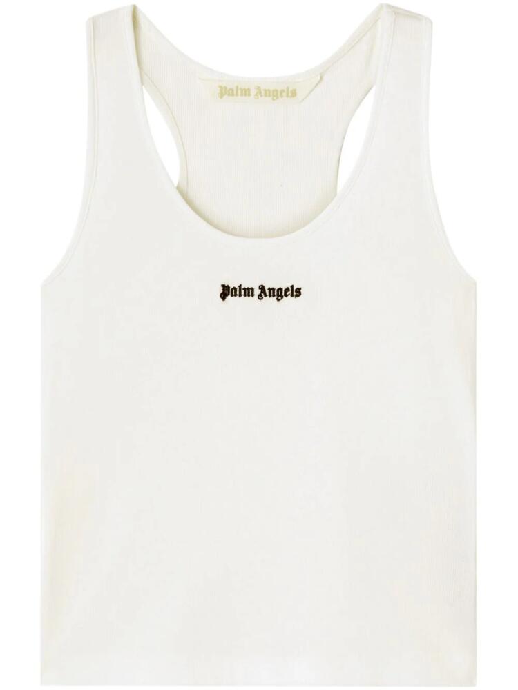 Palm Angels logo-embroidered ribbed tank top - White Cover