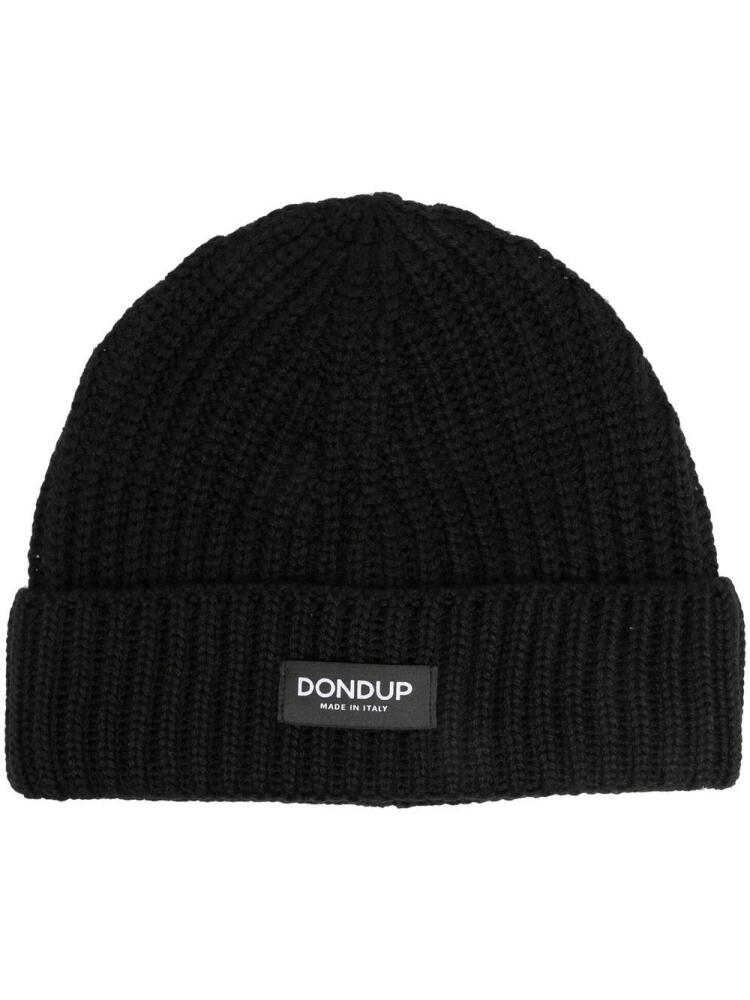 DONDUP logo-patch ribbed-knit beanie - Black Cover