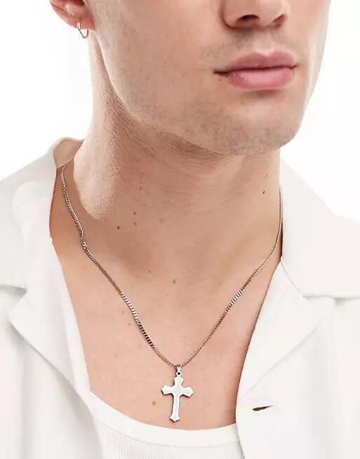 ASOS DESIGN waterproof stainless steel necklace with cross pendant in silver tone Cover