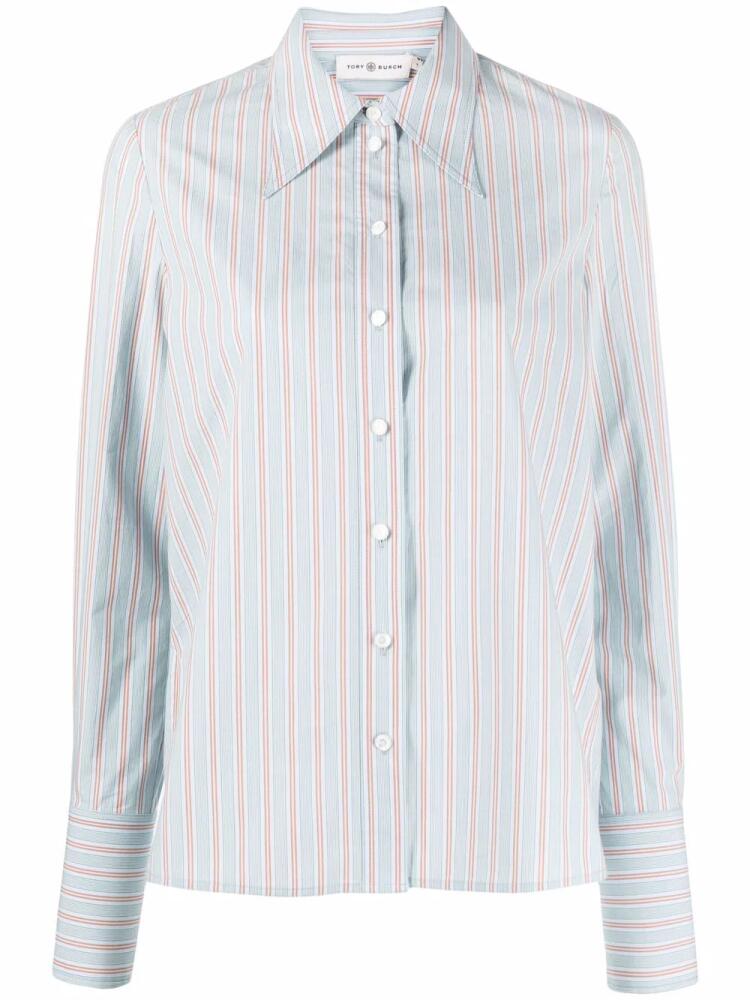 Tory Burch pinstriped pointed collar shirt - Blue Cover