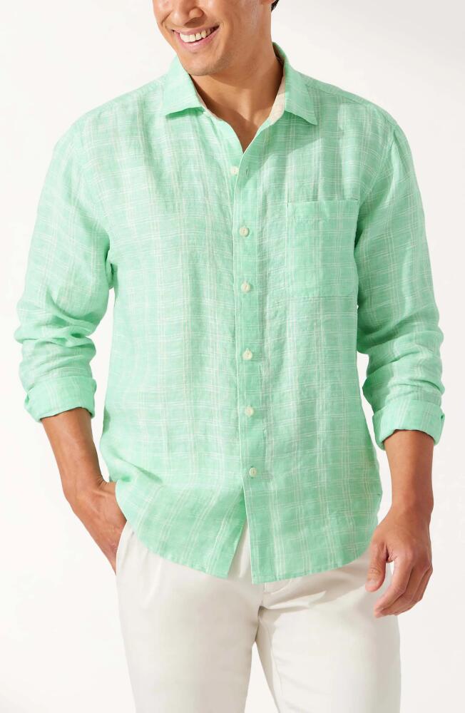 Tommy Bahama Ventana Plaid Linen Button-Up Shirt in Turq Cabbage Cover