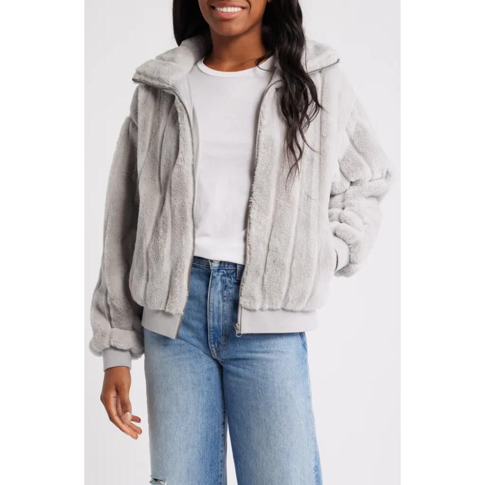 Thread & Supply Faux Mink Zip Jacket in Silver Cover