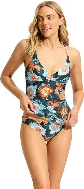 Seafolly Spring Festival Wrap Front Tankini (True Navy) Women's Swimwear Cover