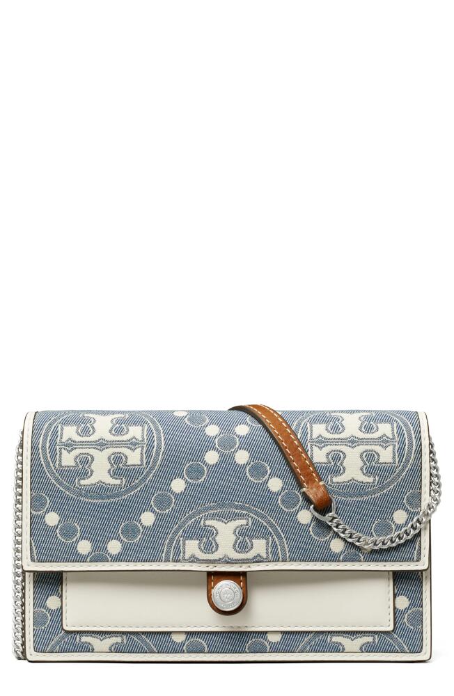 Tory Burch T Monogram Denim Wallet Crossbody in Pearl Blue Cover