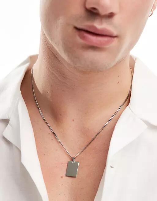 ASOS DESIGN waterproof stainless steel necklace with square pendant in silver tone Cover