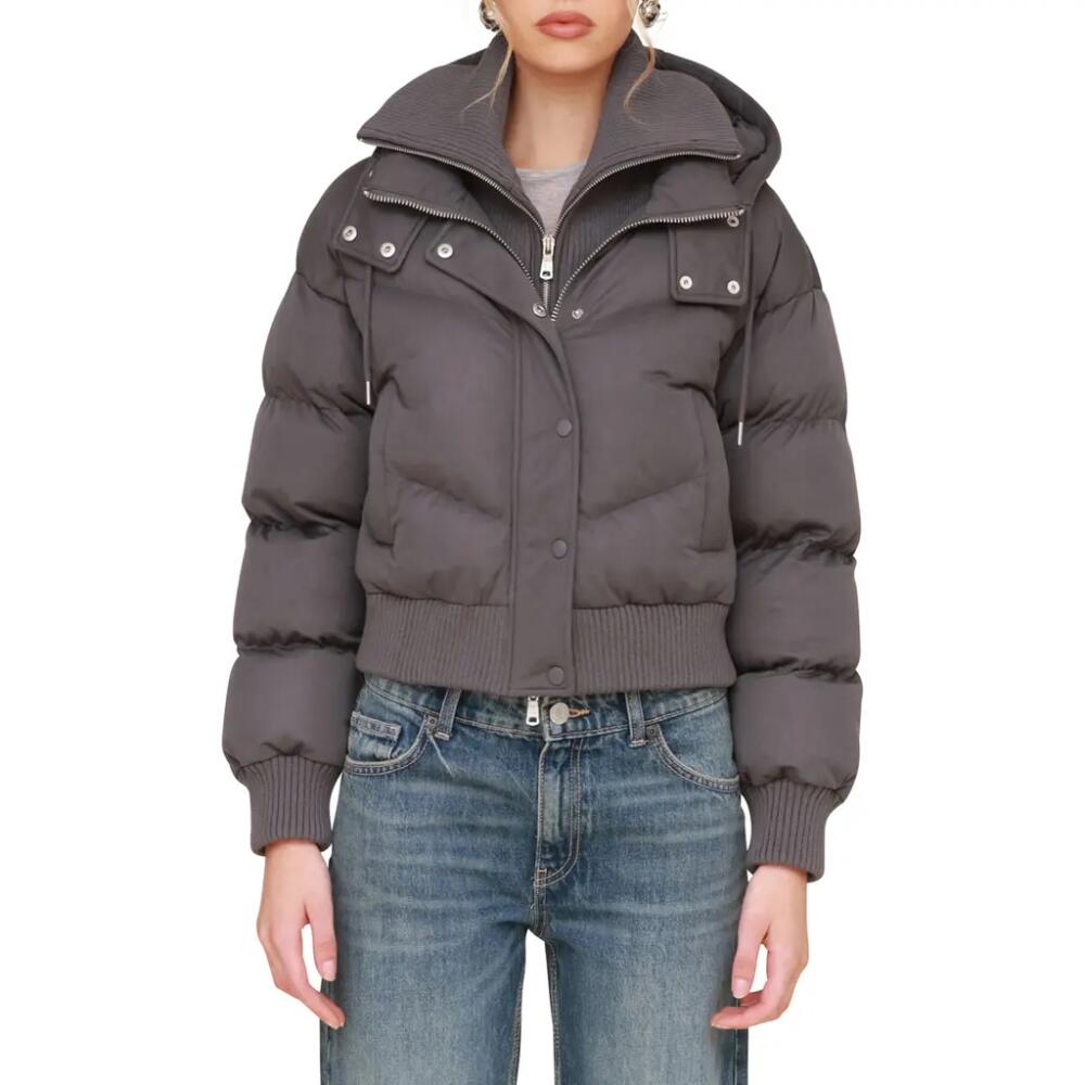 Avec Les Filles Thermalpuff™ Crop Puffer Jacket with Rib Bib in Greige Cover