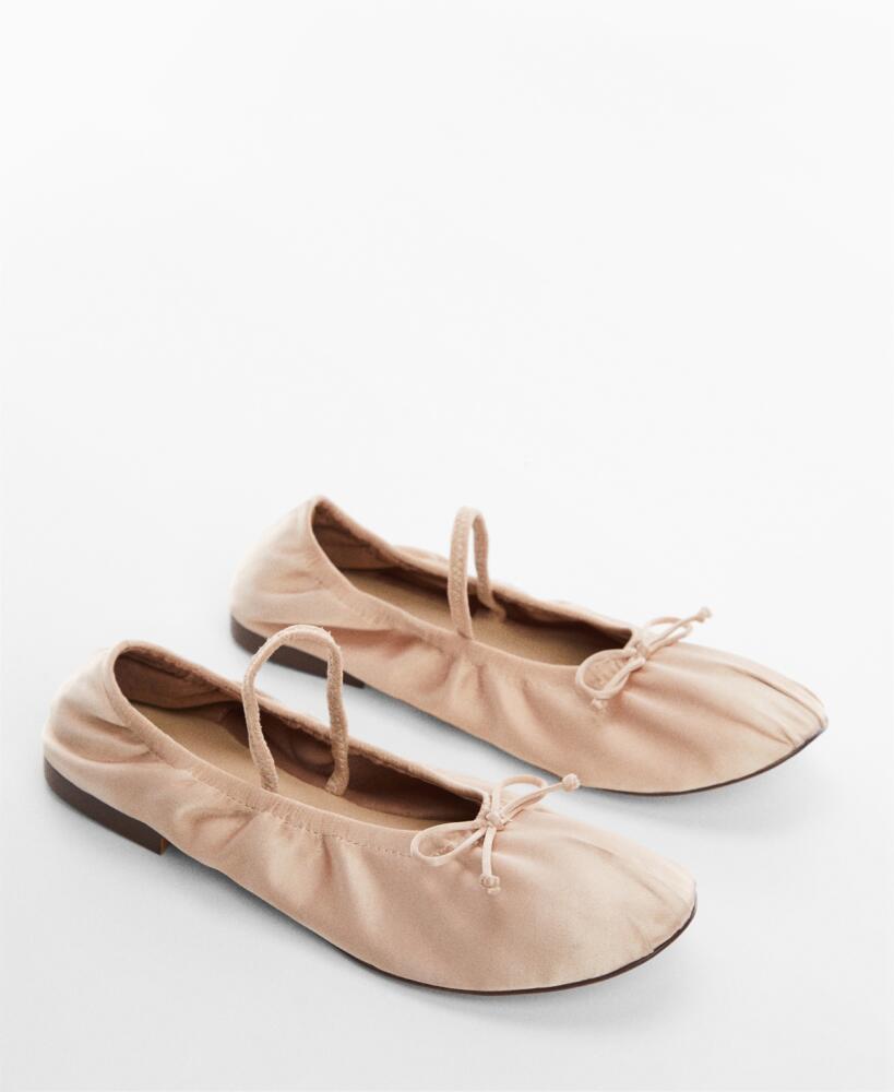 Mango Women's Elastic Satin Ballerinas - Light Beig Cover